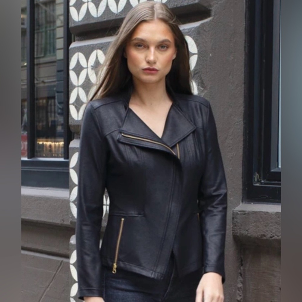 Liquid Leather Black Asymmetrical Jacket -Women’s Medium